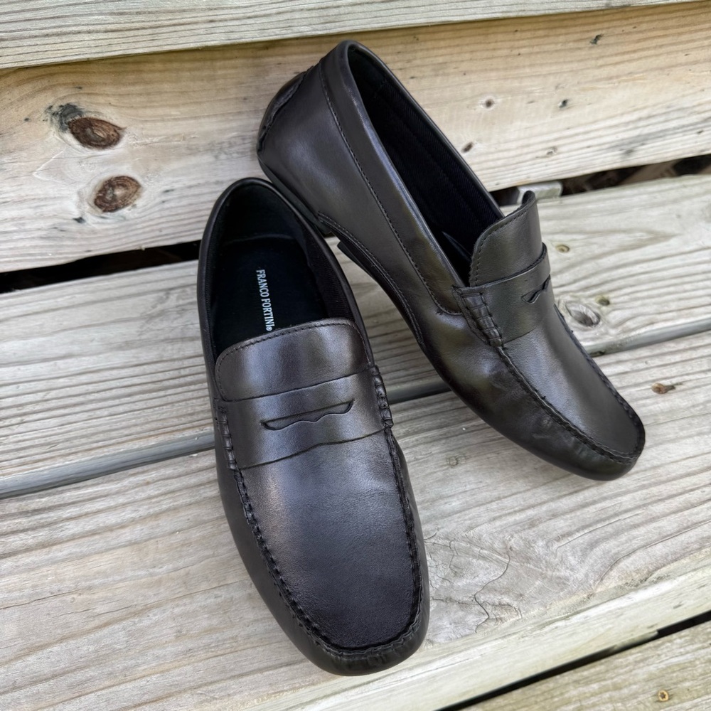 Franco Fortini Daven Black Leather Loafer Penny Driver Preppy Business Mens 8.5